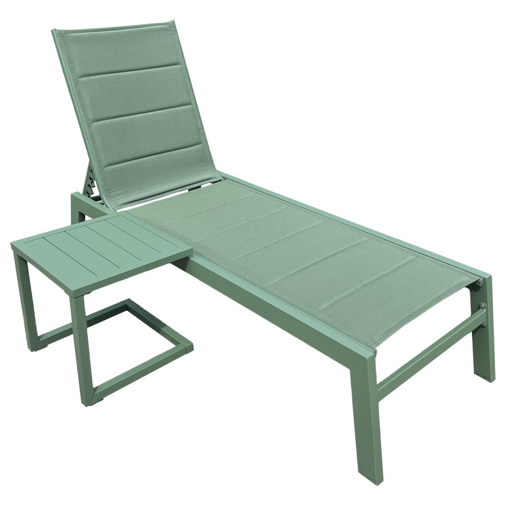 Set transat et table d'appoint barbados textilène et aluminium vert sauge