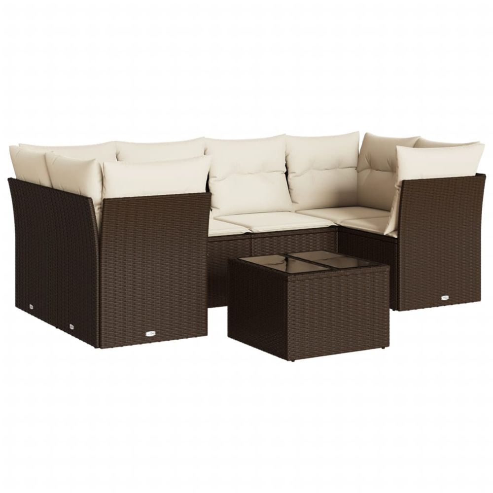 Salon de jardin avec coussins 7 pcs marron résine tressée