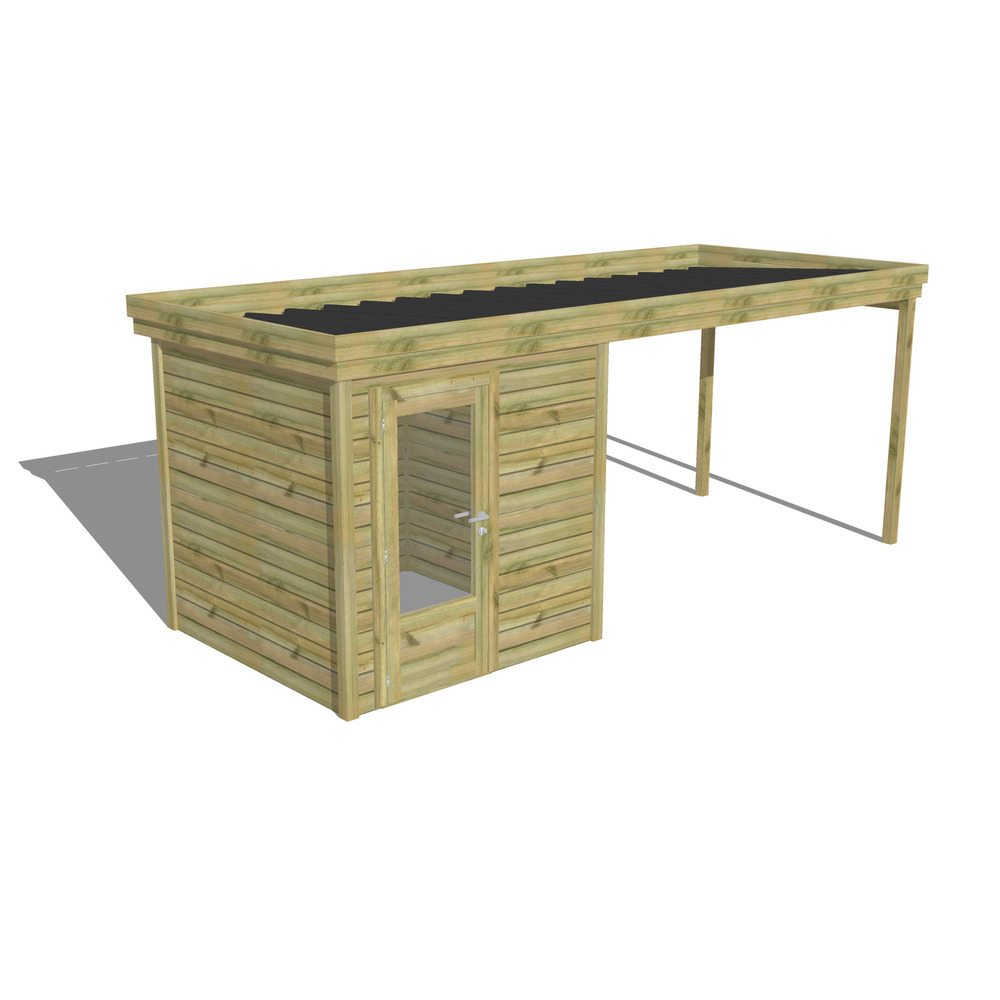 Abri de jardin bois pin traité autoclave 27mm - 5,64x2,14m / 12m2 - bac acier - abri français