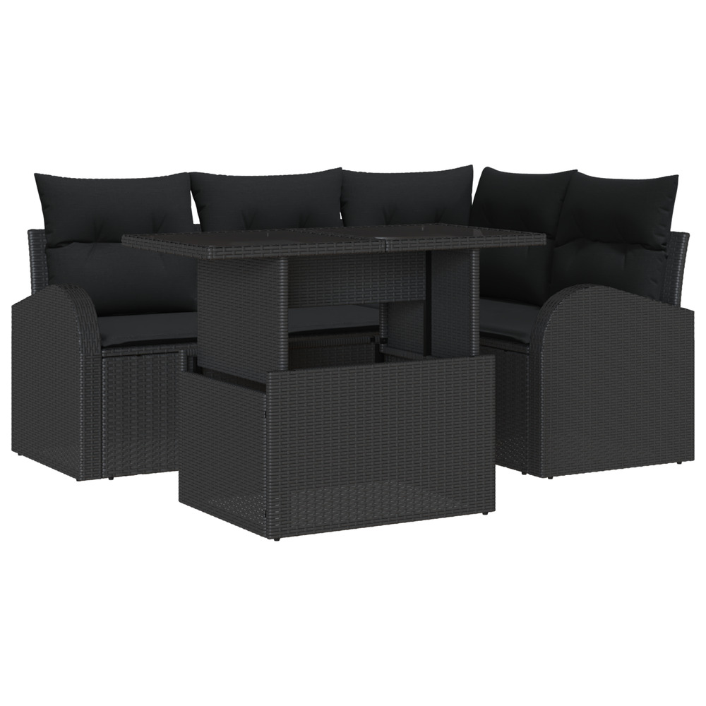 5 pièces ensemble de canapé de jardin avec coussins noir poly rotin