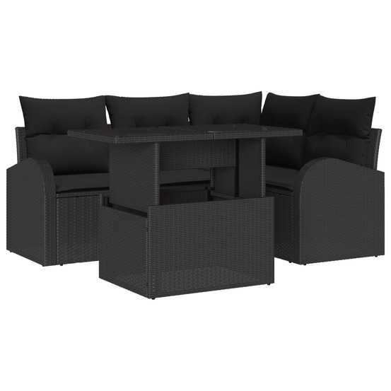 5 pièces ensemble de canapé de jardin avec coussins noir poly rotin