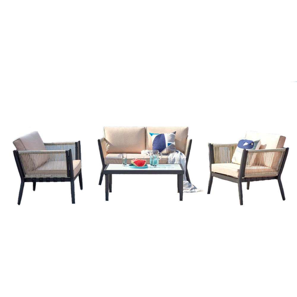 Salon jardin alu et corde écru-noir anahma