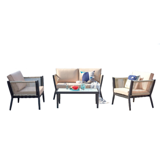 Salon jardin alu et corde écru-noir anahma