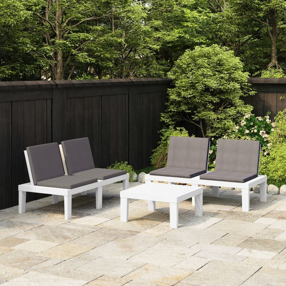 Salon de jardin 3 pcs avec coussins plastique blanc