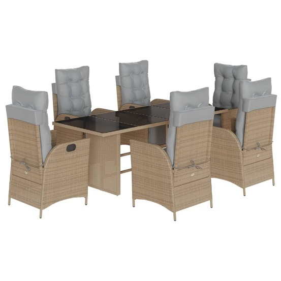 Ensemble à manger de jardin coussins 7 pcs mélange beige rotin