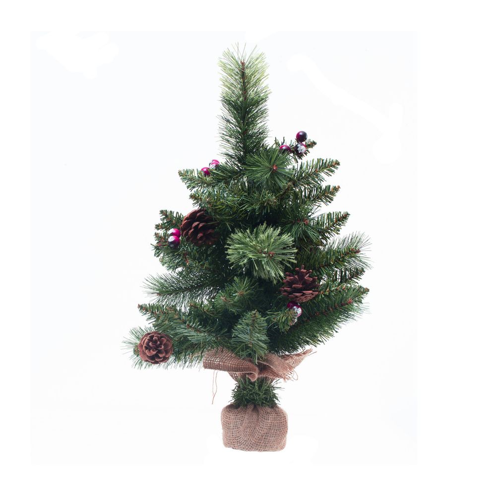 Sapin de noël artificiel vert pommes de pin et baies rouges h 50 cm