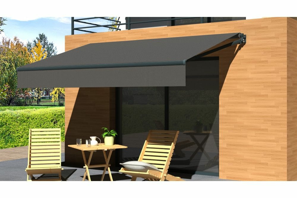 Store banne loggia lite gris anthracite 3x2m manuel - toile grise anthracite