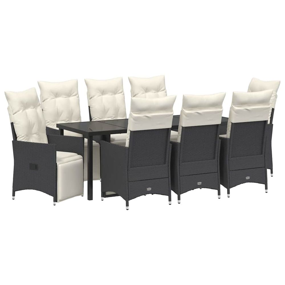 Ensemble de salle à manger pour jardin 9 pc noir polyrotin