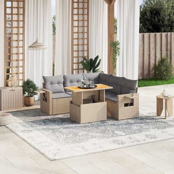 Salon de jardin avec coussins 6 pcs beige résine tressée