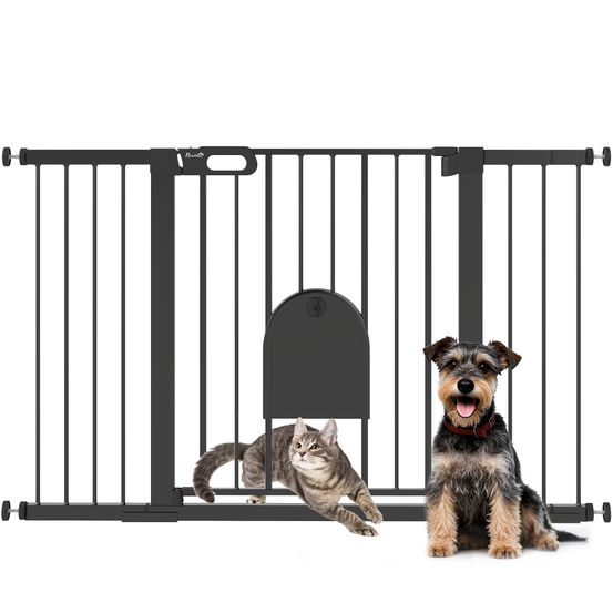Barrière sécurité animaux avec chatière grande largeur extensible 75-131 cm noir