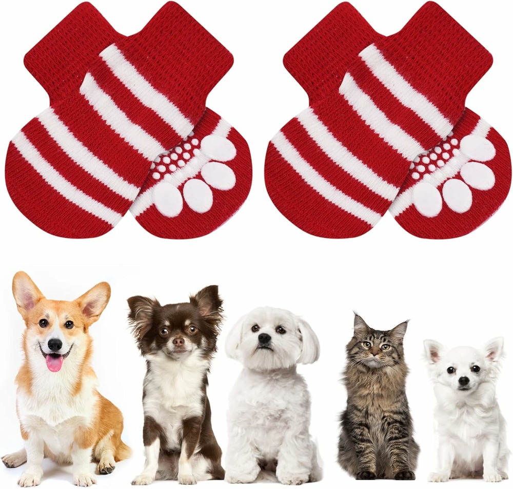 Chaussettes anti-dérapantes chien chat motif patte rouge m