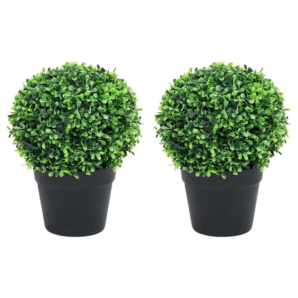 Plantes de buis artificiel 2 pcs avec pots boule vert 27 cm