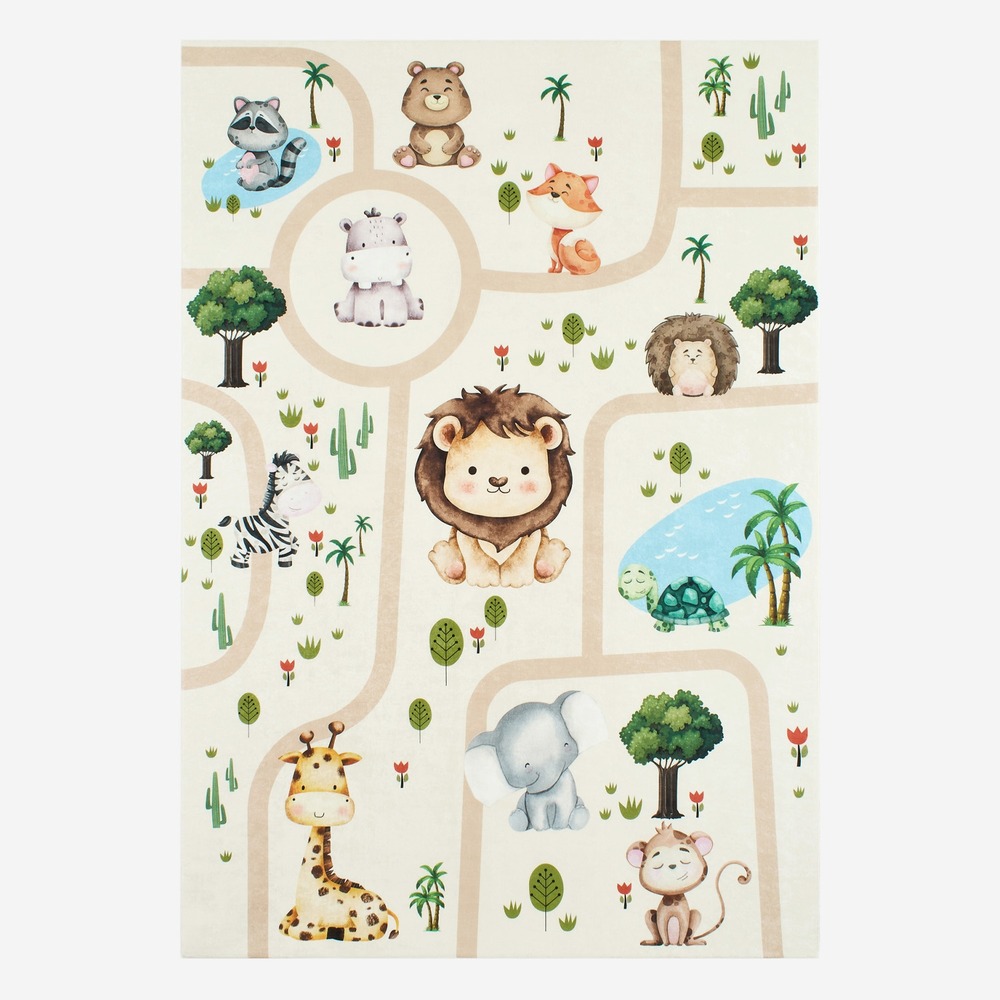Tapis intérieur enfant blanc imprimé animaux - marti