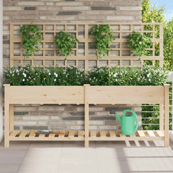 Jardinière bois avec treillis et étagère pour plantes grimpantes 203cm beige