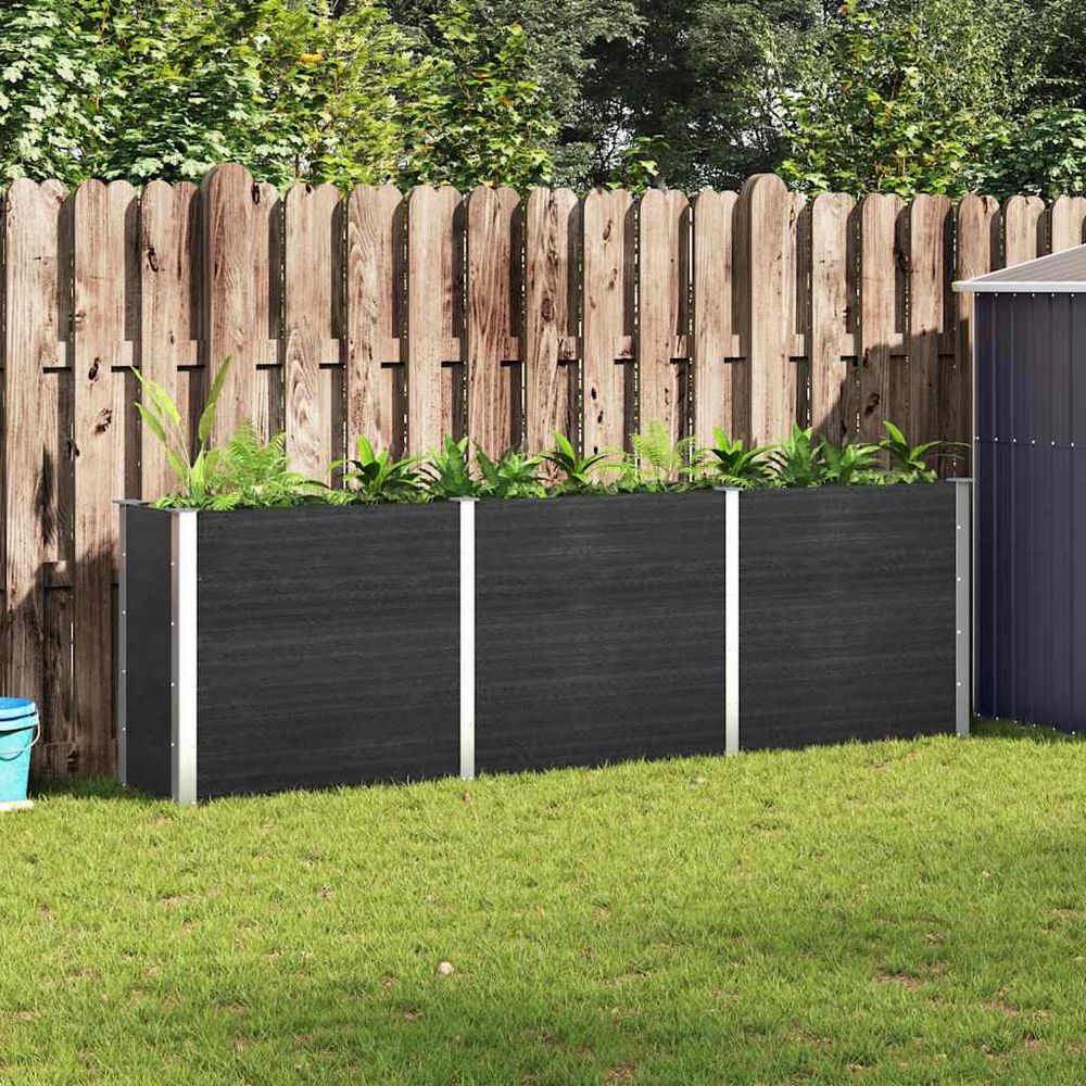 Jardinière haute et longue en composite wpc pour terrasse et jardin gris 300x50x91cm
