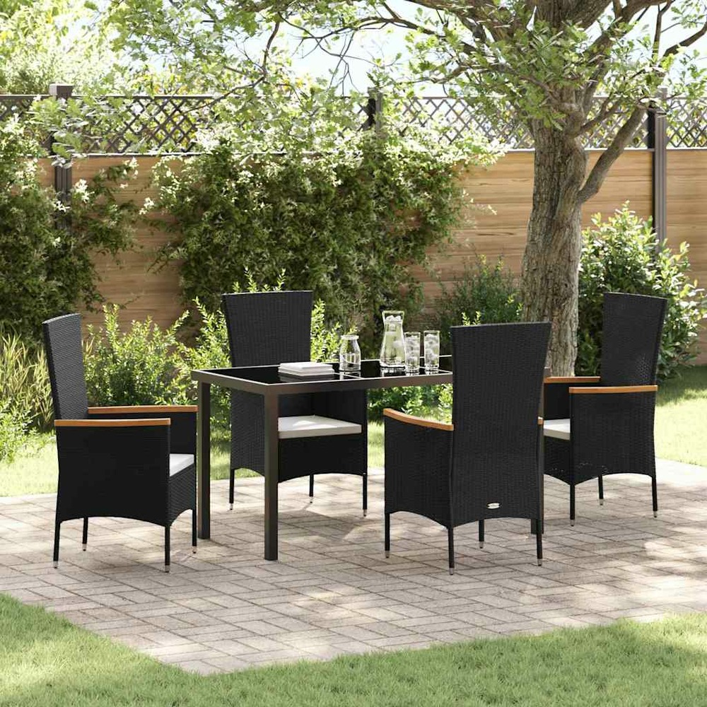 Ensemble de salle à manger pour jardin avec coussin 5 pcs noir