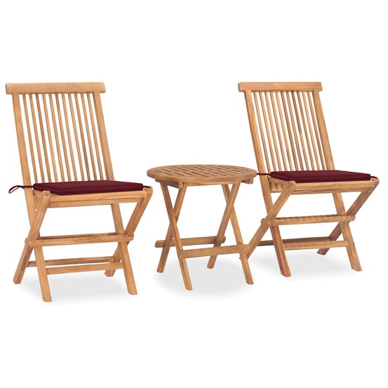 Ensemble à manger d'extérieur pliable avec coussin 3 pcs teck