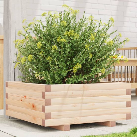 Grand bac à fleurs carré en pin massif non traité pour potager jardin 60cm