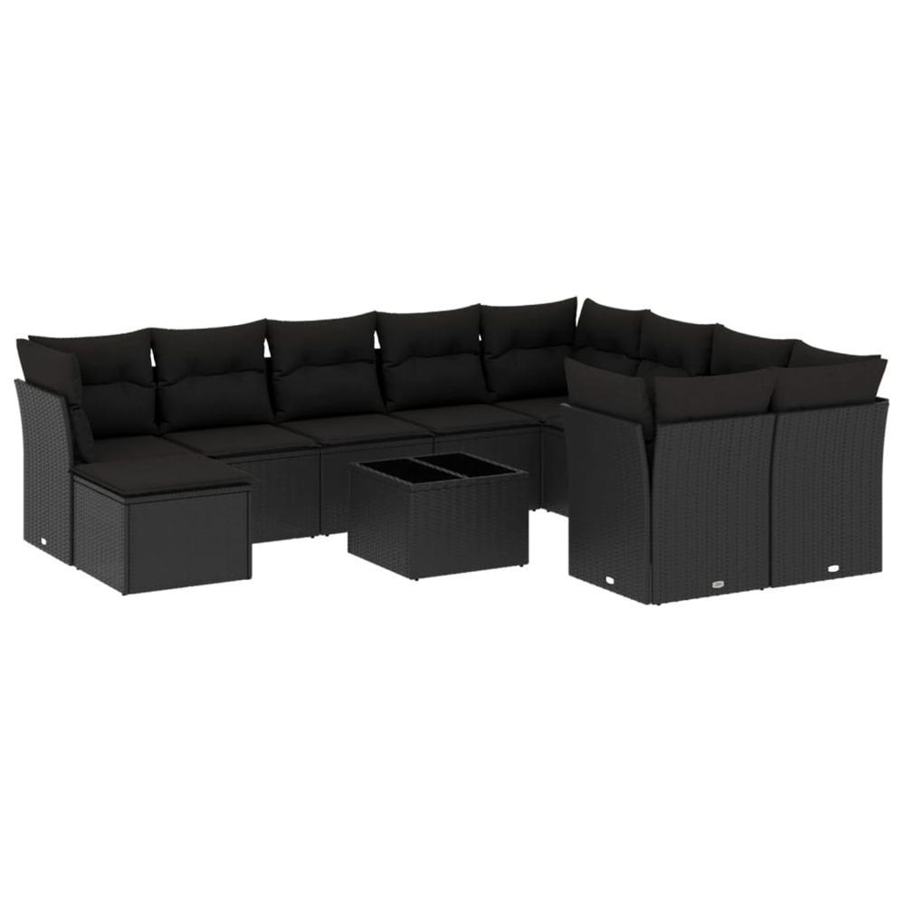 Salon de jardin 11 pcs avec coussins noir résine tressée