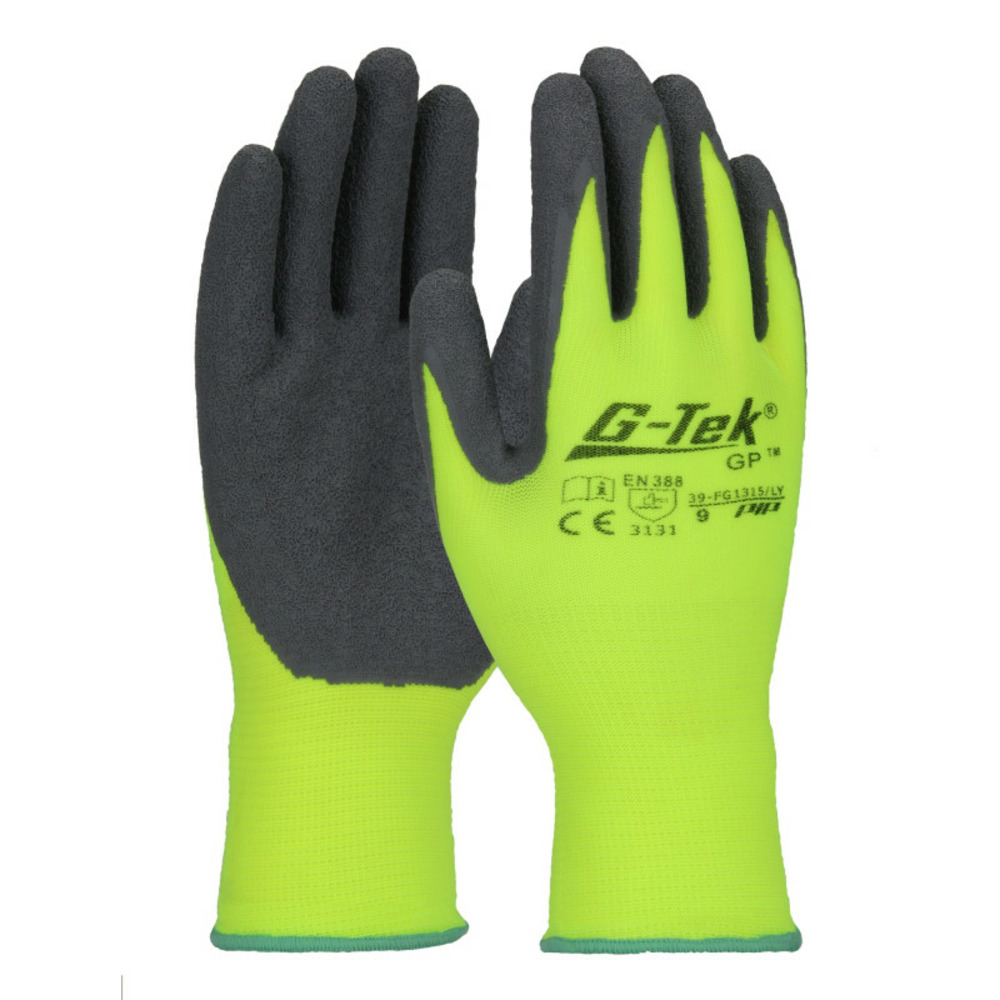 Gants haute visibilité g tek® enduit latex crêpé jaune fluo gris t9 pip 39 fg1315 yn 9
