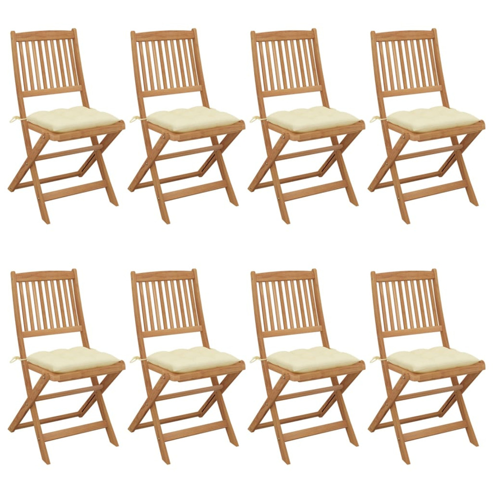 Chaises pliables de jardin lot de 8 avec coussins bois d'acacia