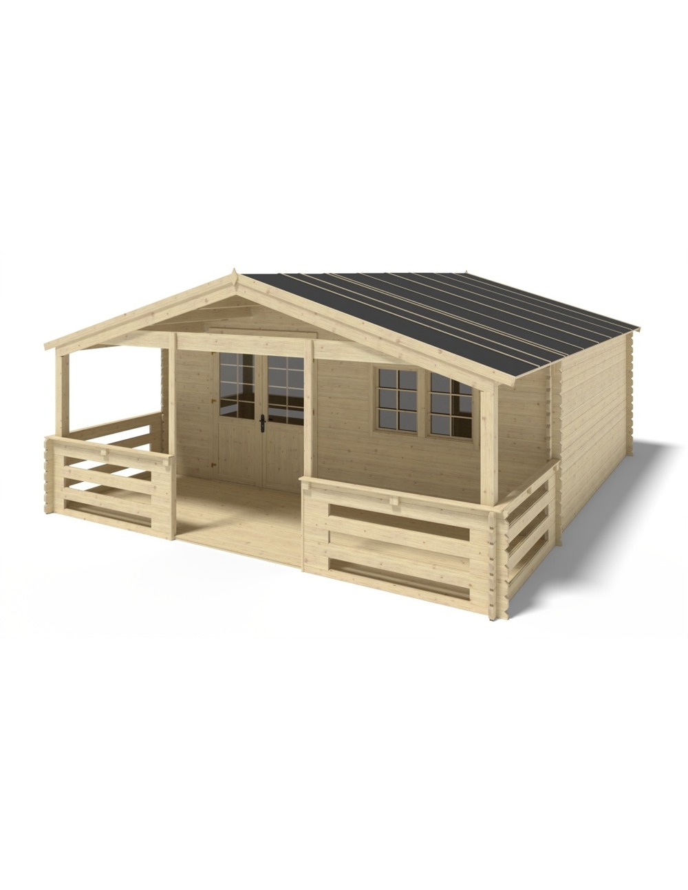 Abri de jardin en bois - 6x5 m + terrasse avec balustrade et avant-toit en bois - 42 m2 - dom747+dom553+dom555+pod04 - altanka