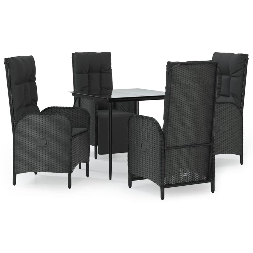 Ensemble à manger de jardin coussins 5pcs noir résine tressée
