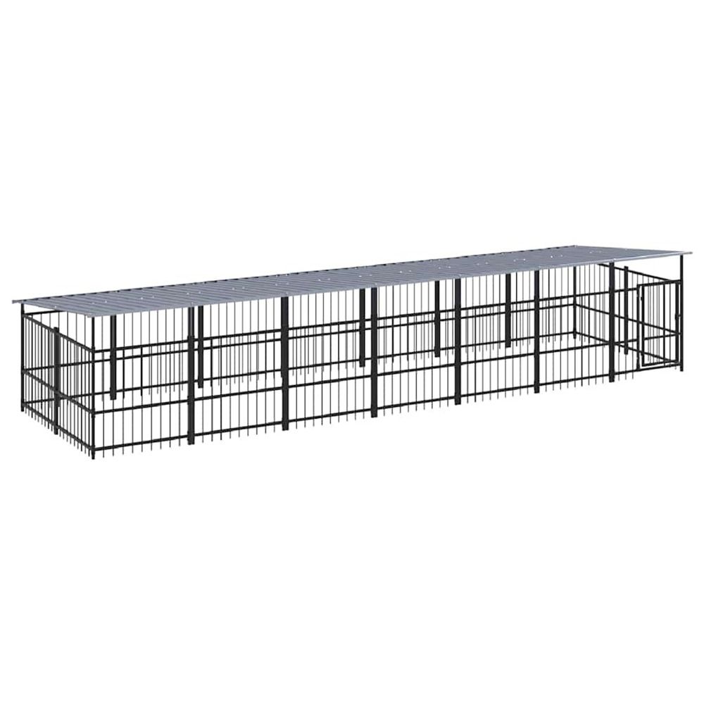 Chenil d'extérieur avec toit pour chiens acier 13,14 m²