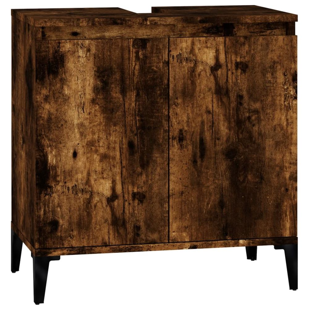 Meuble d'évier chêne fumé 58x33x60 cm bois d'ingénierie