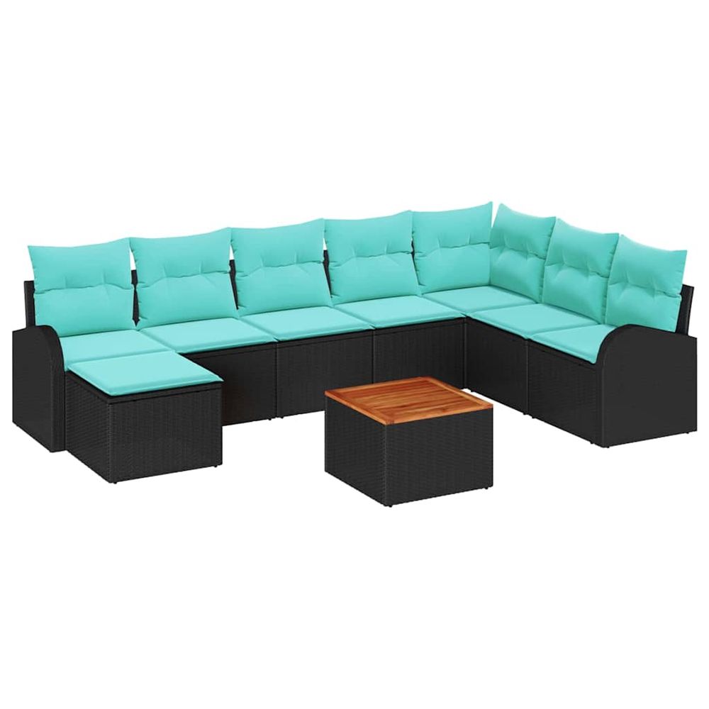 Ensemble de canapé de jardin 9 pc noir et turquoise polyrotin