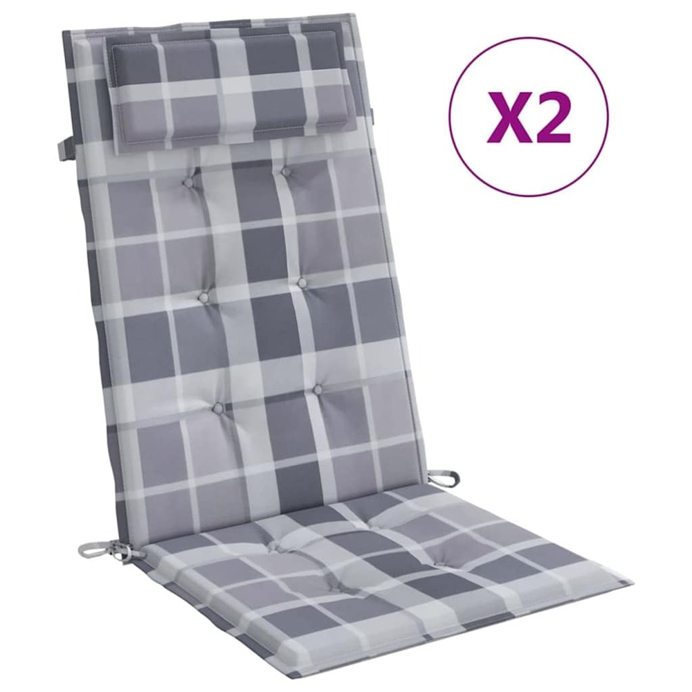 Coussins de chaise à dossier haut lot de 2 carreaux gris