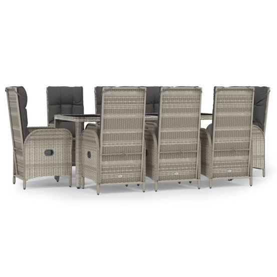 Ensemble à manger de jardin 9 pcs coussins gris résine tressée