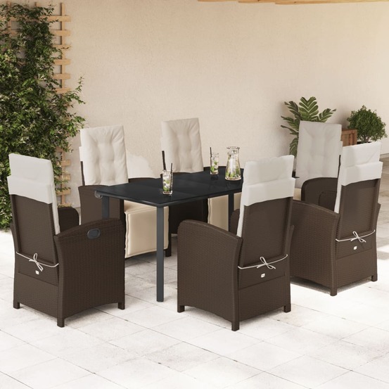 Ensemble à manger de jardin et coussins 7 pcs marron rotin