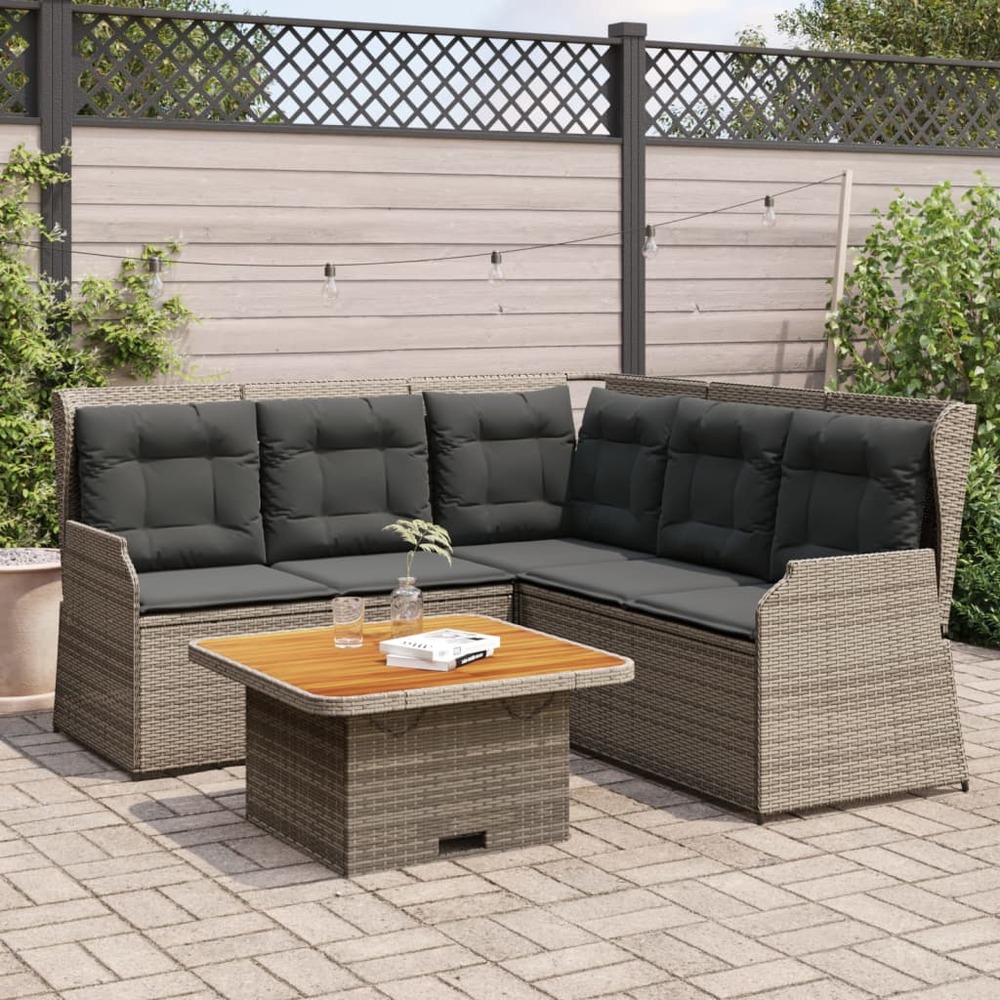 Salon de jardin 4 pcs avec coussins gris résine tressée