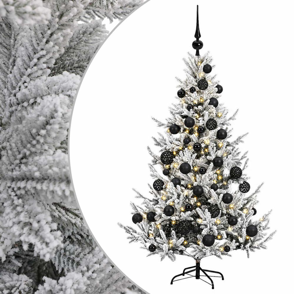 Sapin de noël artificiel avec boules 150 cm 150 led blanc chaud