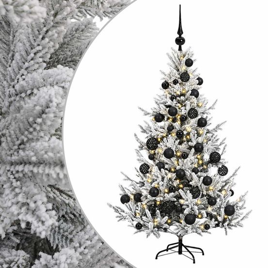 Sapin de noël artificiel avec boules 150 cm 150 led blanc chaud