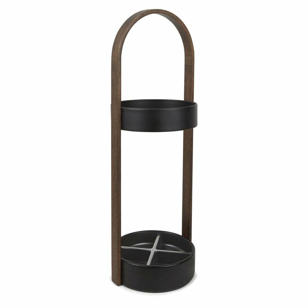 Porte parapluies bois et métal hub noir/noyer