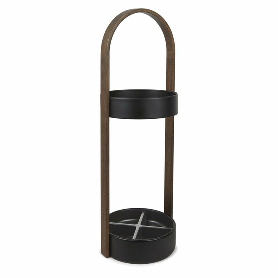 Porte parapluies bois et métal hub noir/noyer