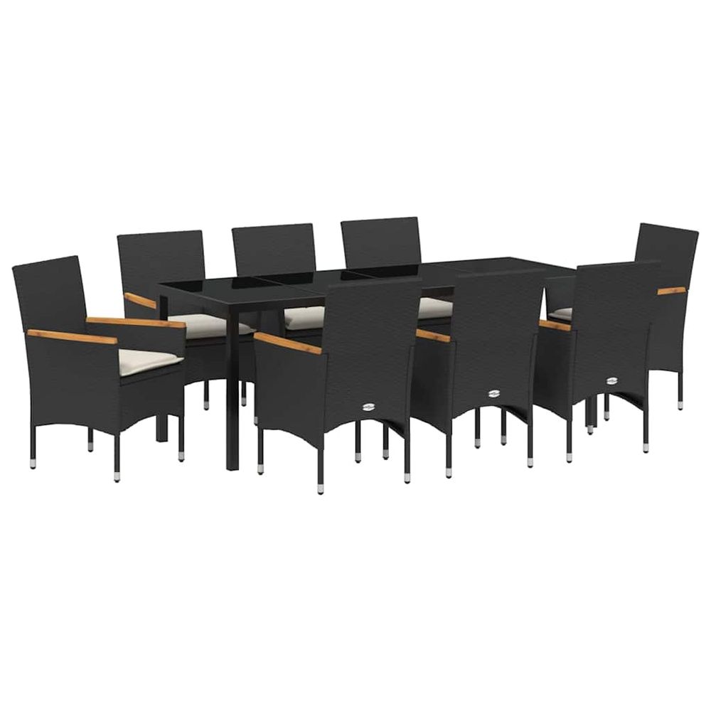 Ensemble de salle à manger pour jardin 9 pc noir polyrotin