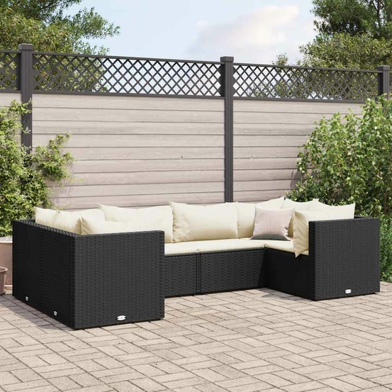 Salon de jardin 6 pcs avec coussins noir résine tressée