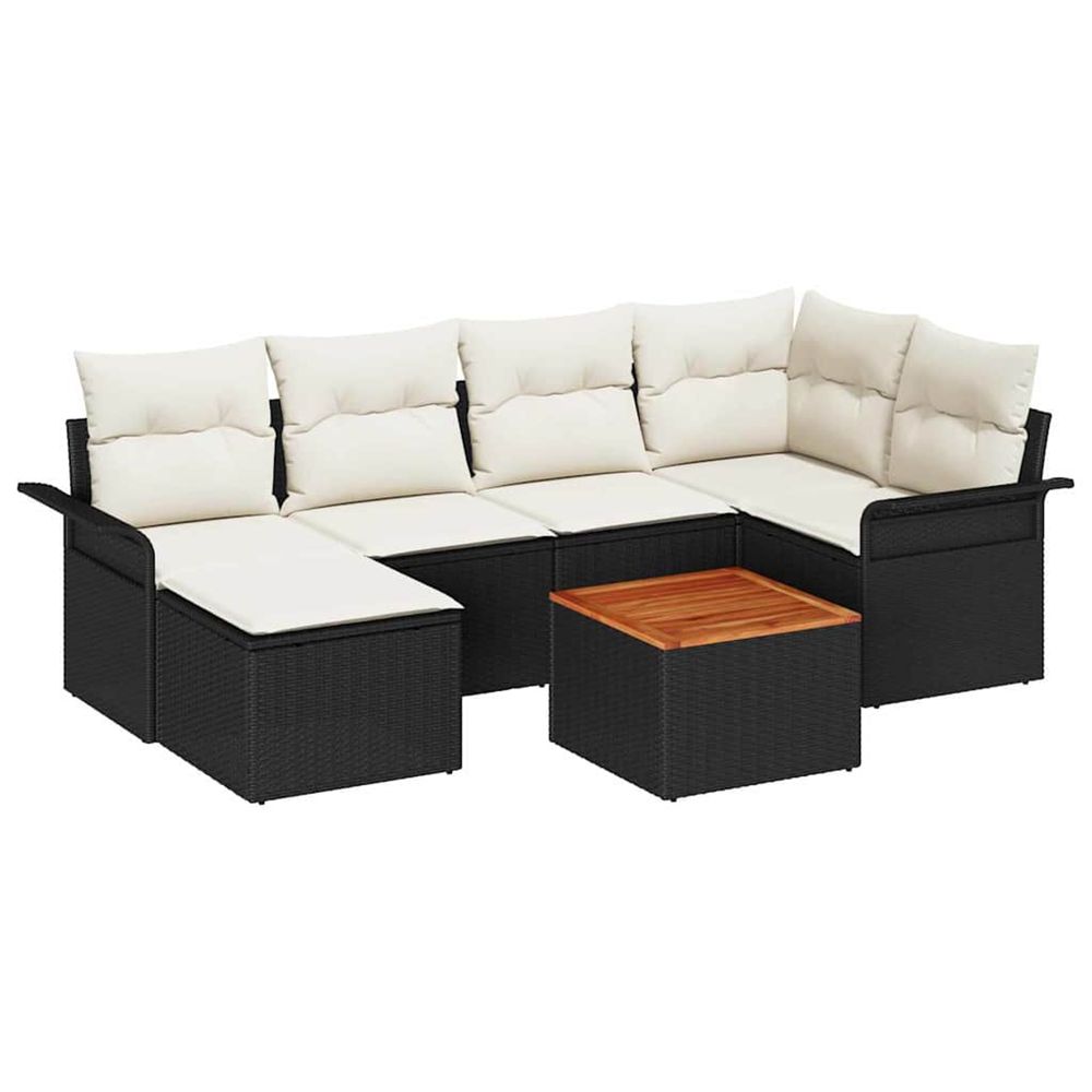 Ensemble de canapé de jardin 7 pc noir et crème polyrotin