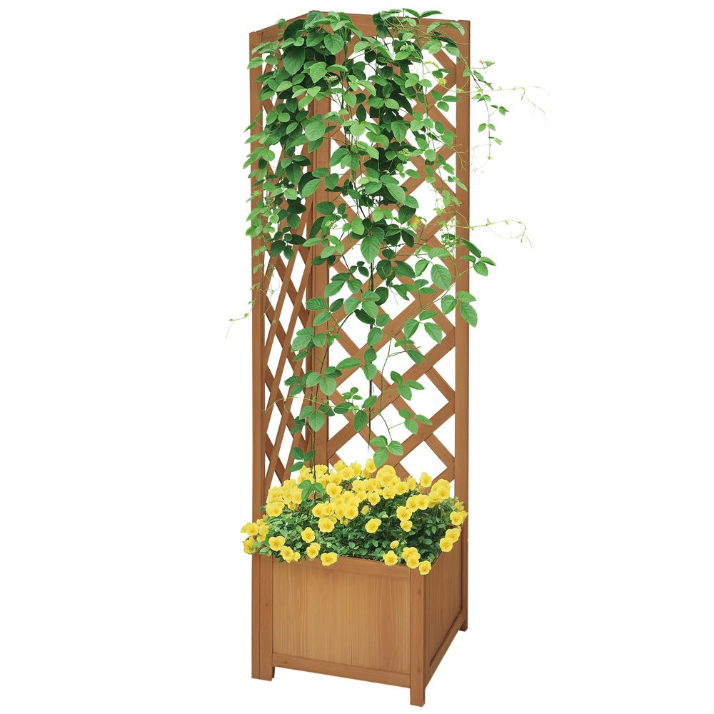 Jardinière treillis bois sapin balcon potager grimpantes 40x40x145cm marron