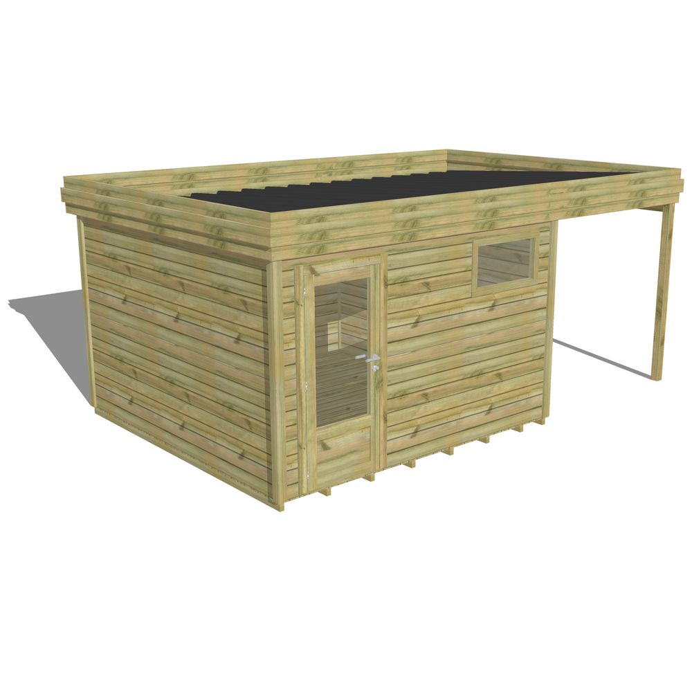 Abri de jardin bois pin traité autoclave 27mm - 5,44x3,44m / 19m2 - bac acier - plancher bois