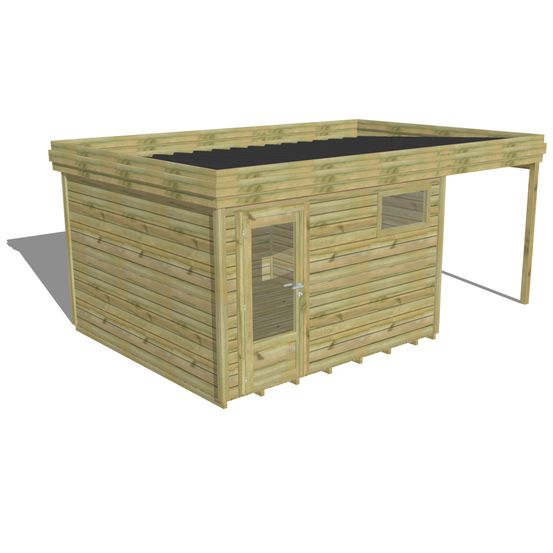 Abri de jardin bois pin traité autoclave 27mm - 5,44x3,44m / 19m2 - bac acier - plancher bois