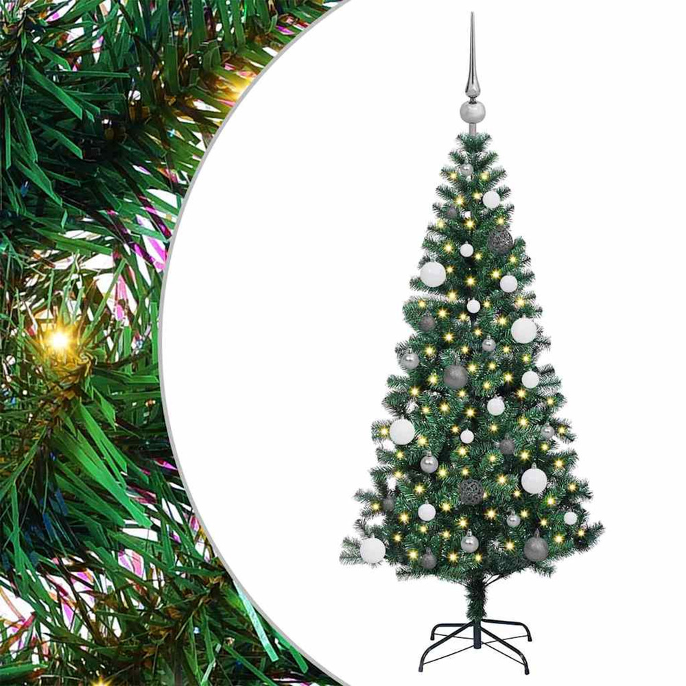 Sapin de noël artificiel pré-éclairé vert 150 cm pvc et métal