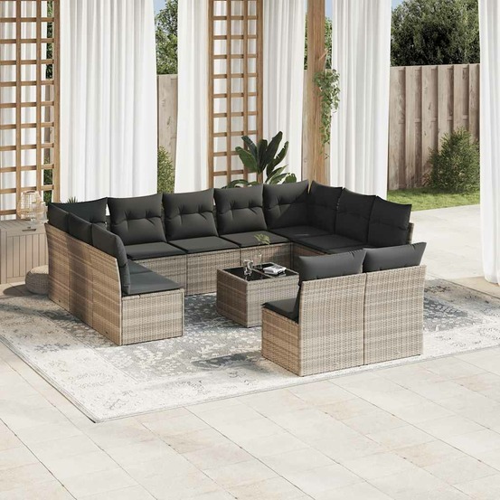 Salon de jardin avec coussins 12 pcs gris clair résine tressée