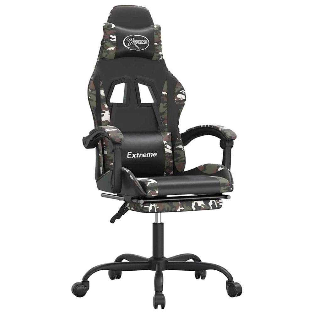 Chaise de jeu avec repose-pied noir et camouflage similicuir