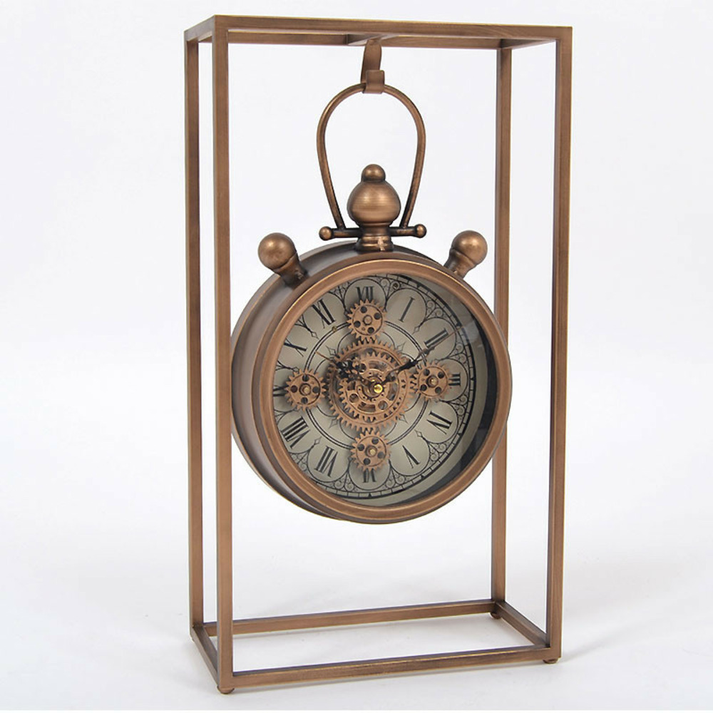 Horloge factory suspendu bois métal 28x14x51cm