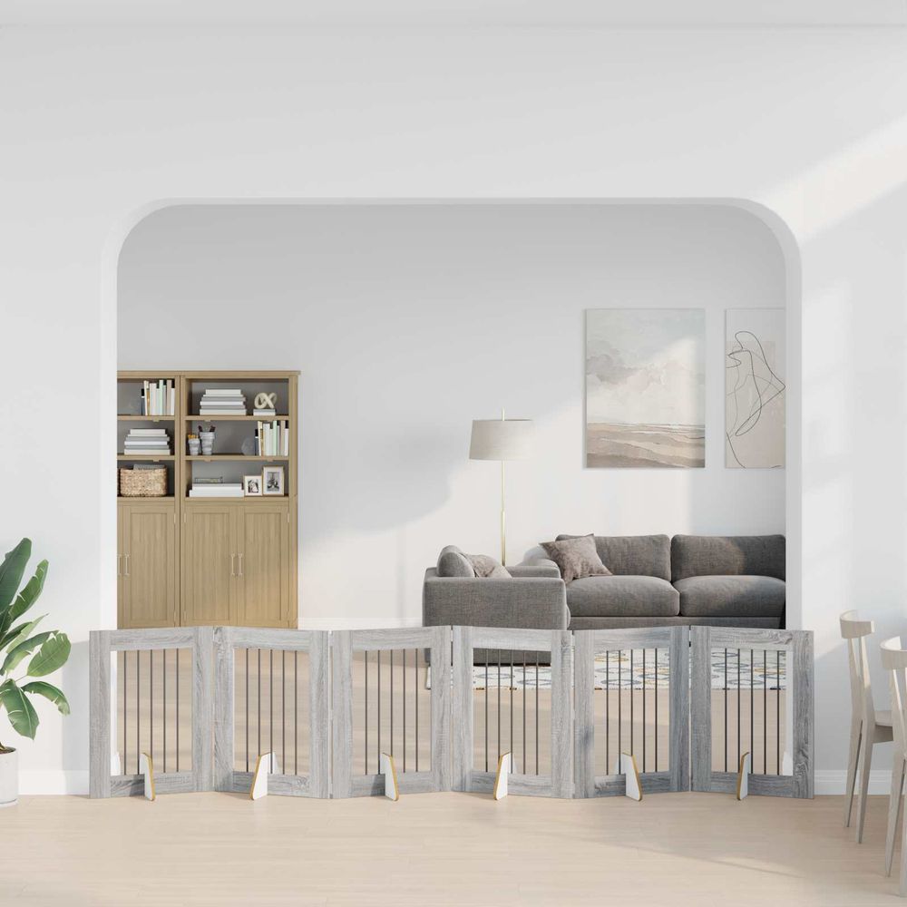 Barrière de sécurité pliable pour chien intérieur bois avec supports 362cm sonoma gris