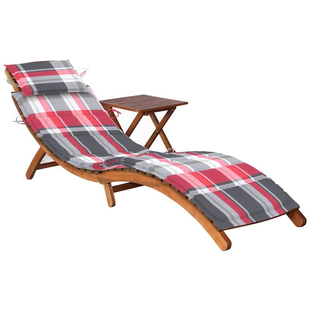 Chaise longue de jardin avec table et coussin bois d'acacia bain de soleil